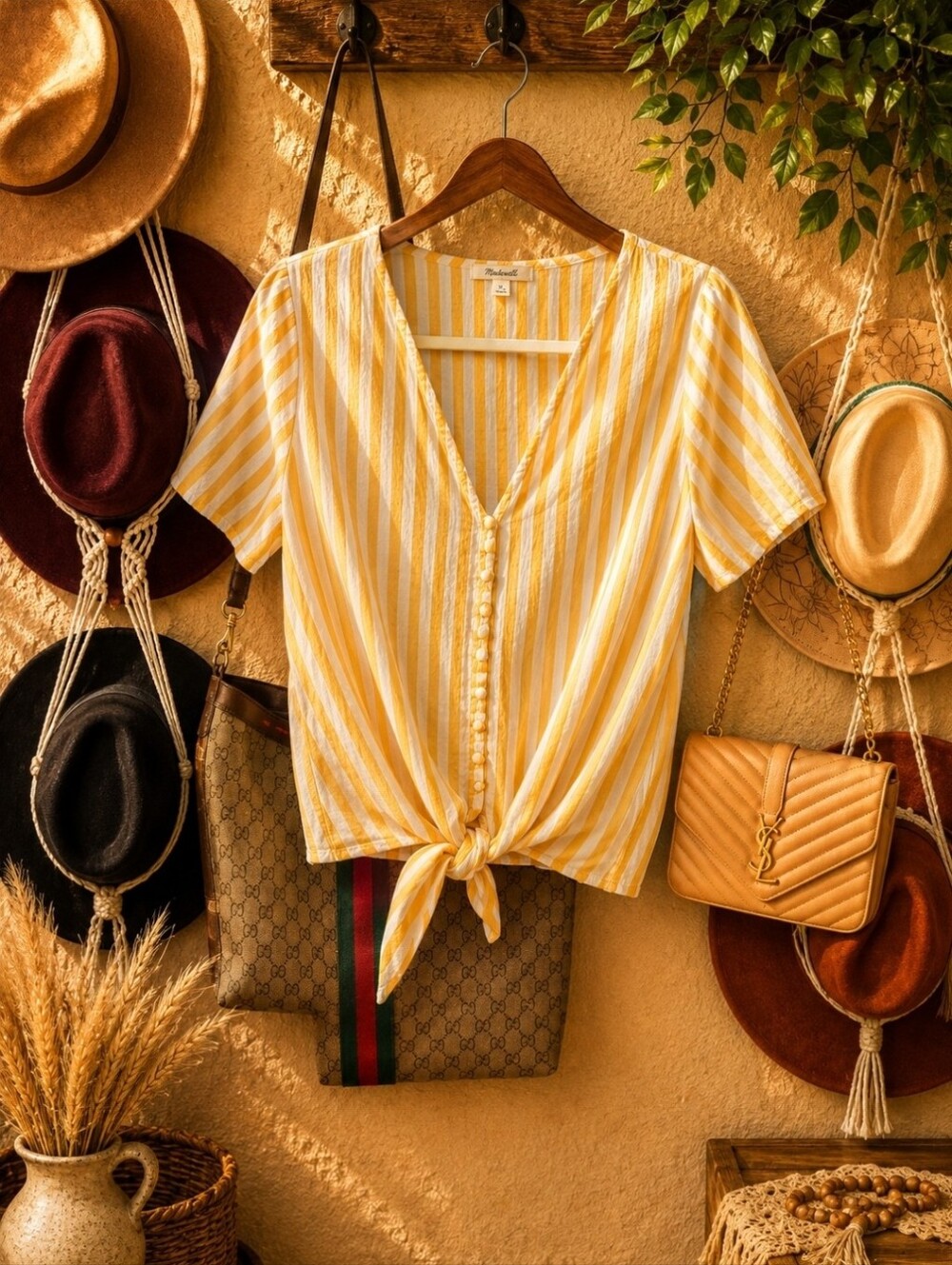 Striped Yellow Tie-Front Women’s Top Madewell